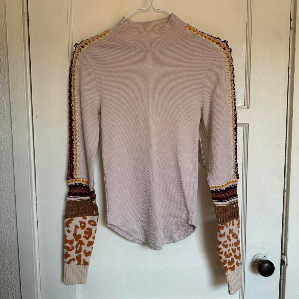 Free‎ People fitted mock neck top with crochet